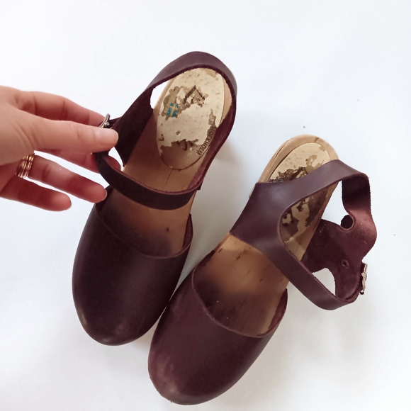 Lotta's Lotta From Stockholm Highwood Aubergine Leather Swedish Wooden Clogs 38 - Picture 4 of 9